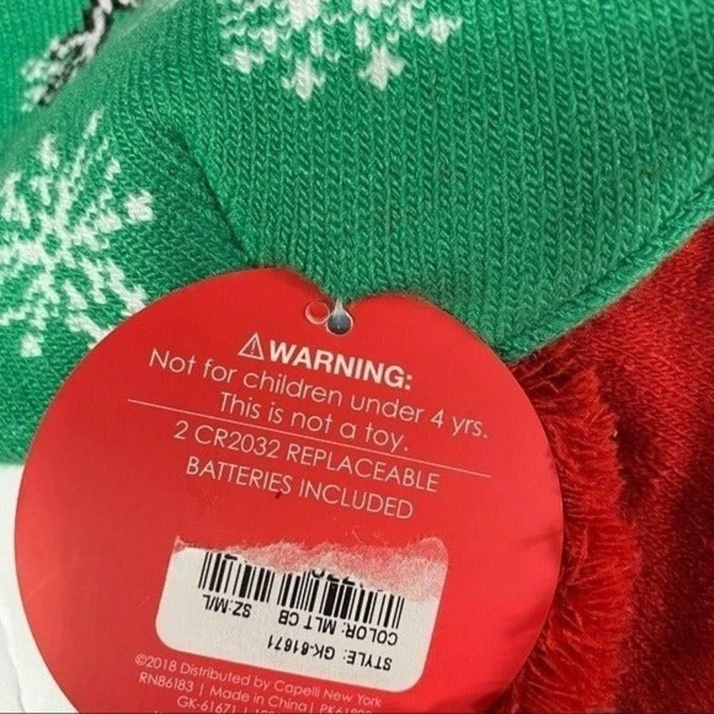 Capelli New York Christmas Hat Gloves M/L LED Light Up Squad Goals Green Red NEW